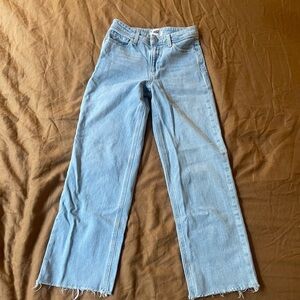 PAIGE Light Wash Cropped Straight Leg Jeans